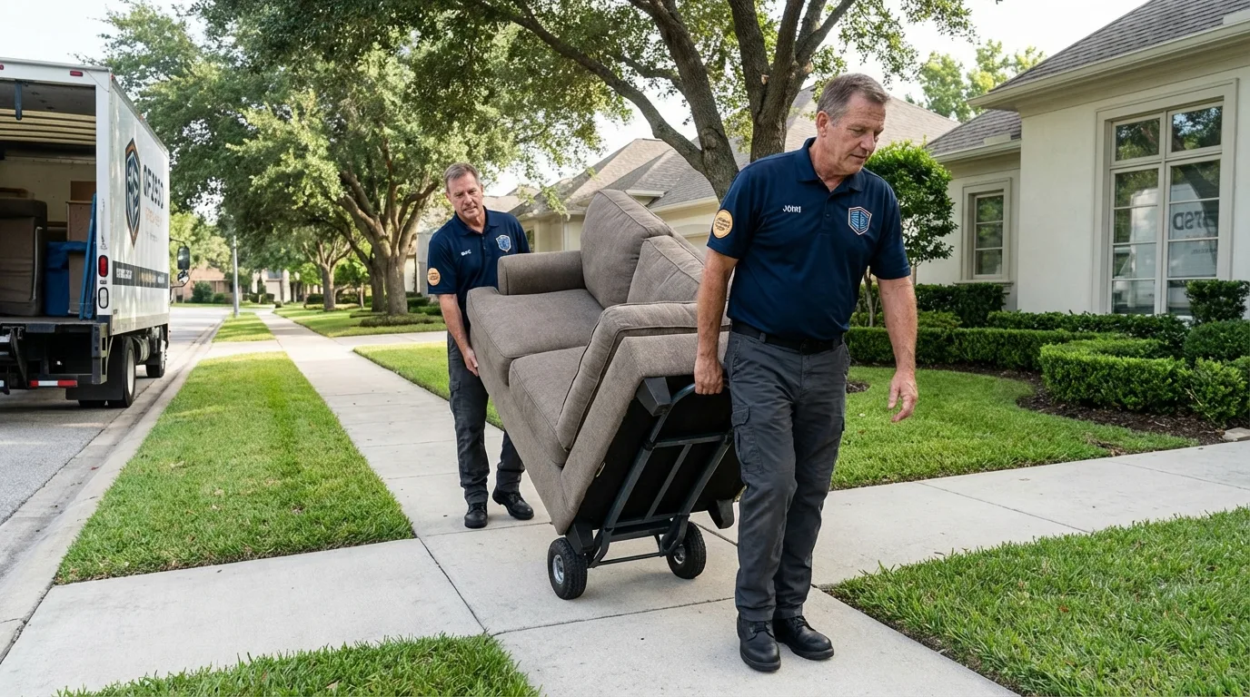Local residential moving crew loading furniture in Yoakum, TX