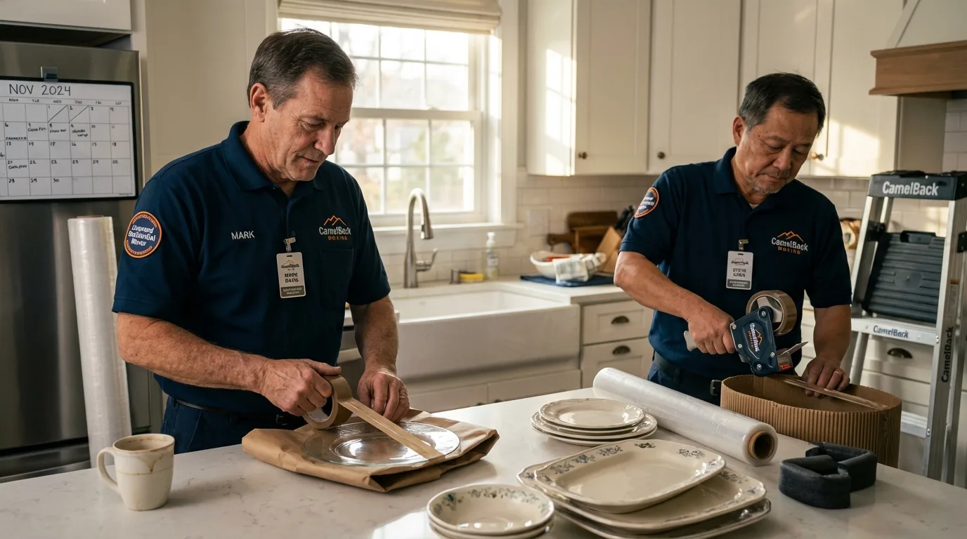 Professional crew packing kitchen dishware in Yoakum, TX
